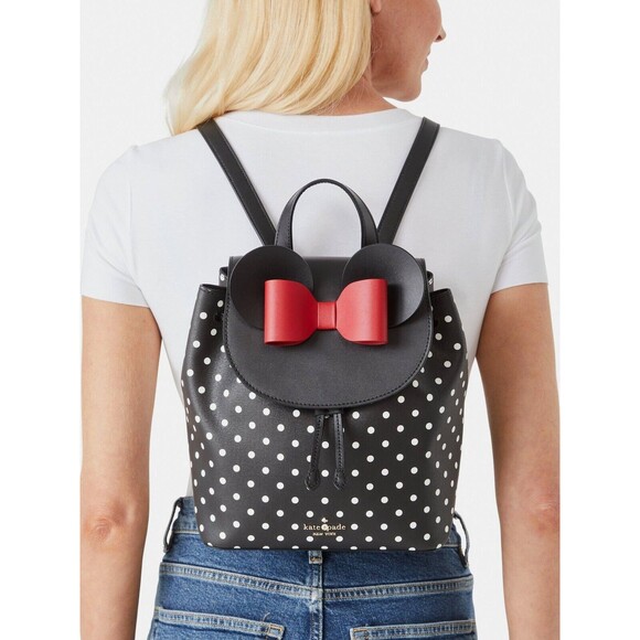 New Kate Spade Disney X Minnie Mouse Backpack Grain Leather Black Multi - Picture 2 of 4
